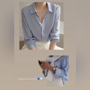 Lilly Pulitzer Striped Cotton Sea View Blue Button Down Blouse Size L